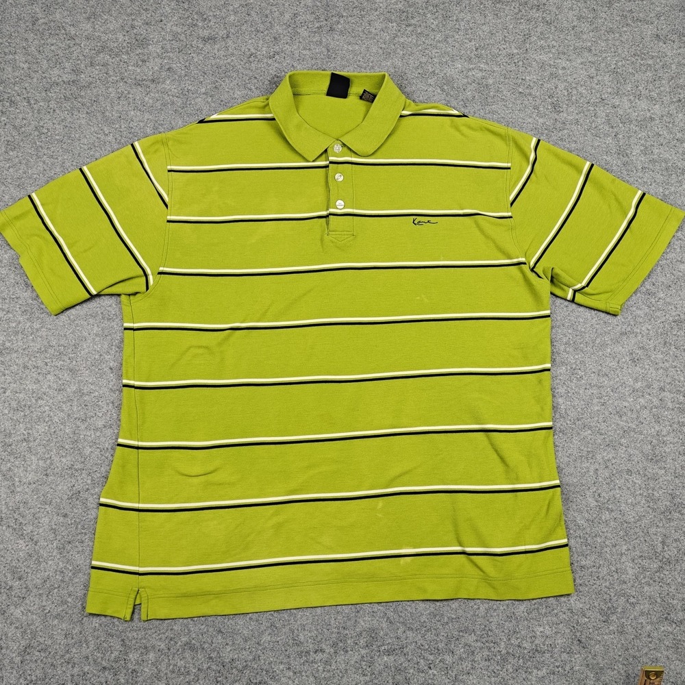 Kani Polo Shirt Mens 3X Green Stripe Kani Gold Big Tall Casual Knit Short Sleeve